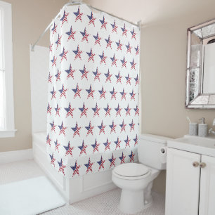 Patriotic Star Red White and Blue Shower Curtain