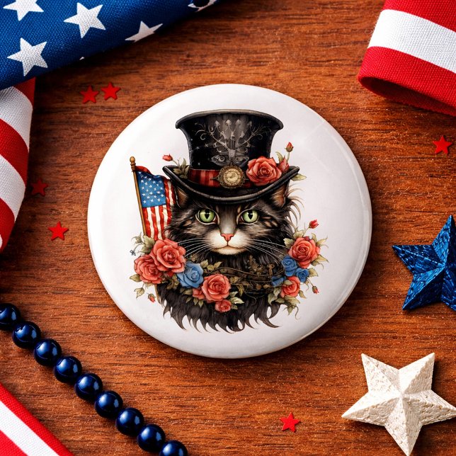 Patriotic Star Spangled Cat 3 Cm Round Badge (Creator Uploaded)