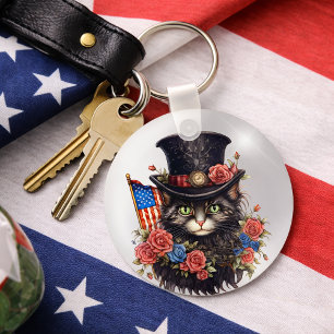 Patriotic Star Spangled Cat Key Ring