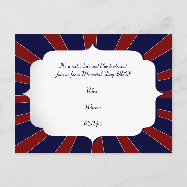 Patriotic Starburst in Red White and Blue Invitation Postcard (Front)