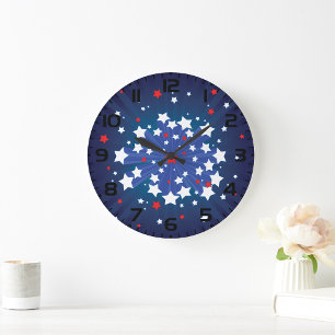Patriotic Starburst Red White and Blue USA  Large Clock