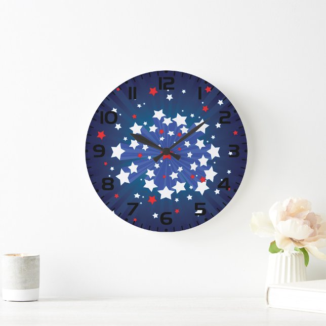 Patriotic Starburst Red White and Blue USA  Large Clock (Creator Uploaded)