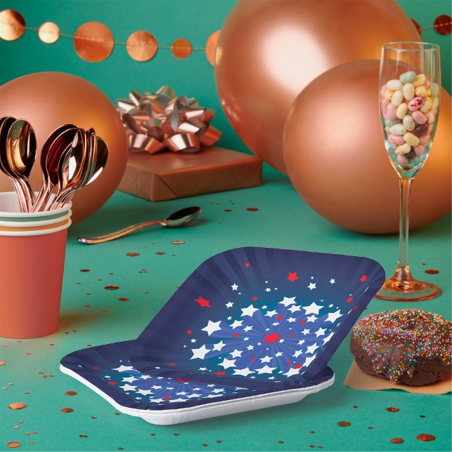 Patriotic Starburst Red White and Blue USA  Paper Plate (Creator Uploaded)