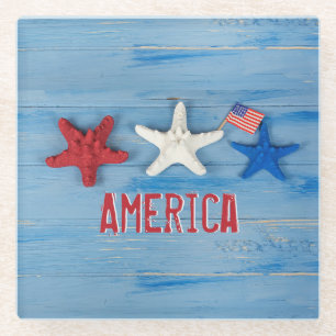 Patriotic Starfish Glass Coaster