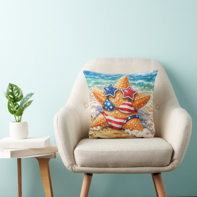 Patriotic Starfish in Beach Sand Cushion (Chair)