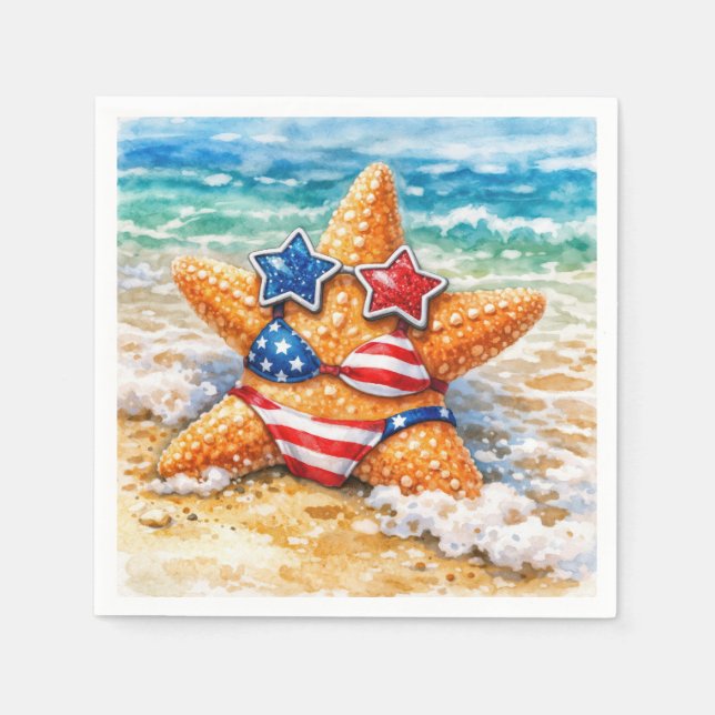 Patriotic Starfish in Beach Sand Napkin (Front)