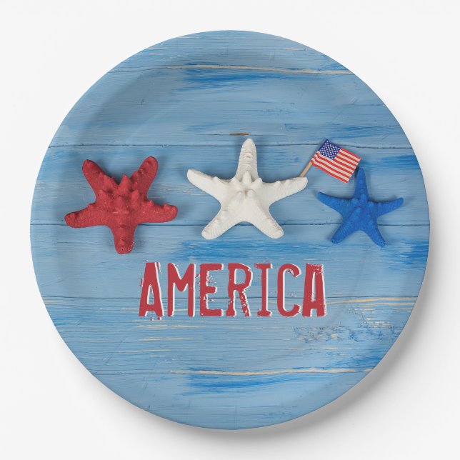 Patriotic Starfish Paper Plate (Front)