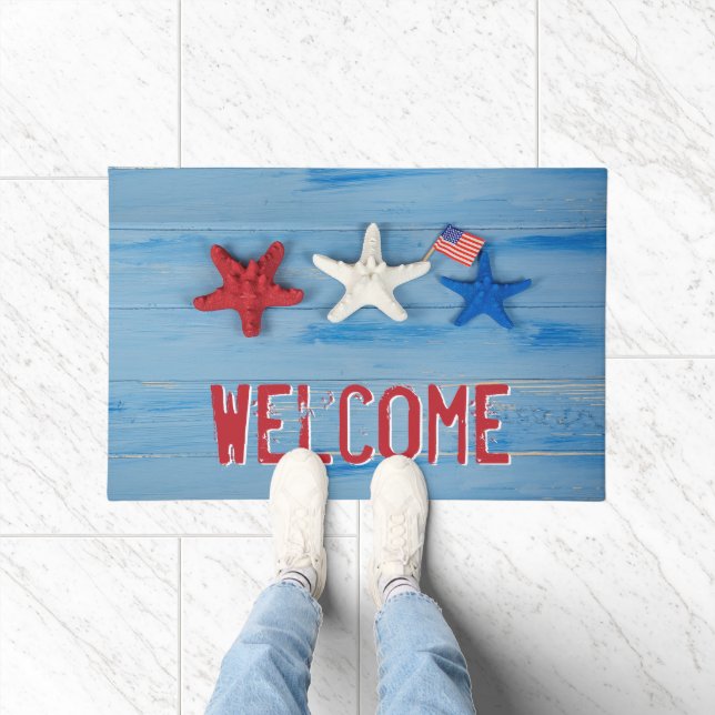Patriotic Starfish With American Flag Doormat (Indoor)