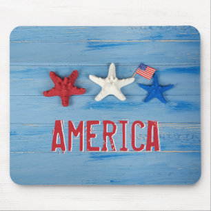 Patriotic Starfish With American Flag Mouse Pad
