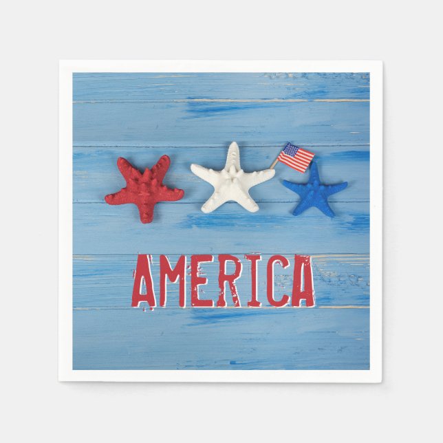 Patriotic Starfish With American Flag Napkin (Front)