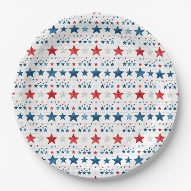 Patriotic Stars 4th of July  Paper Plate (Front)