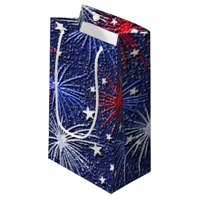 Patriotic stars and Fireworks small gift bag (Front Angled)