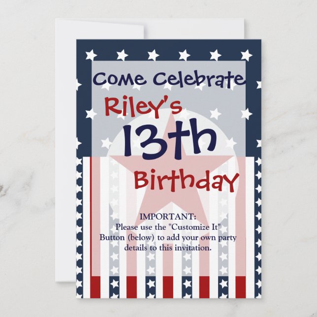 Patriotic Stars and Stripes American Flag Design Invitation (Front)