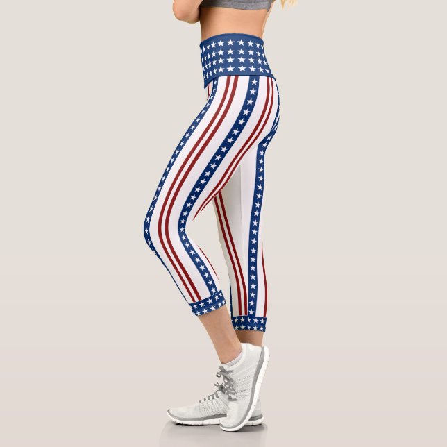 Patriotic Stars and Stripes Capri Leggings (Left)