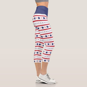 Patriotic Stars and Stripes Capri Leggings