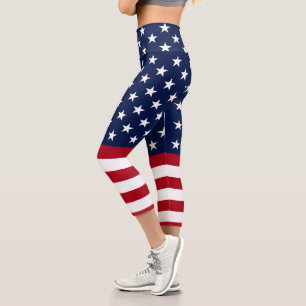 Patriotic Stars and Stripes Capri Leggings
