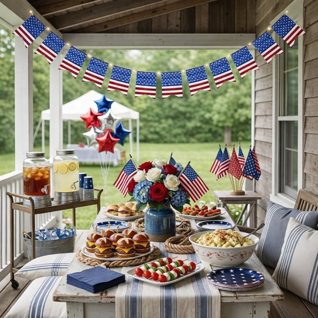 Patriotic Stars and Stripes Flag bunting banner (Patriotic bunting with flag design mockup Shown shortened to fit in the space. )
