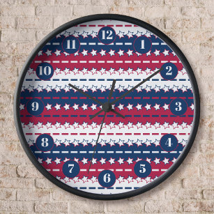 Patriotic - Stars and stripes - Red White Blue Clock