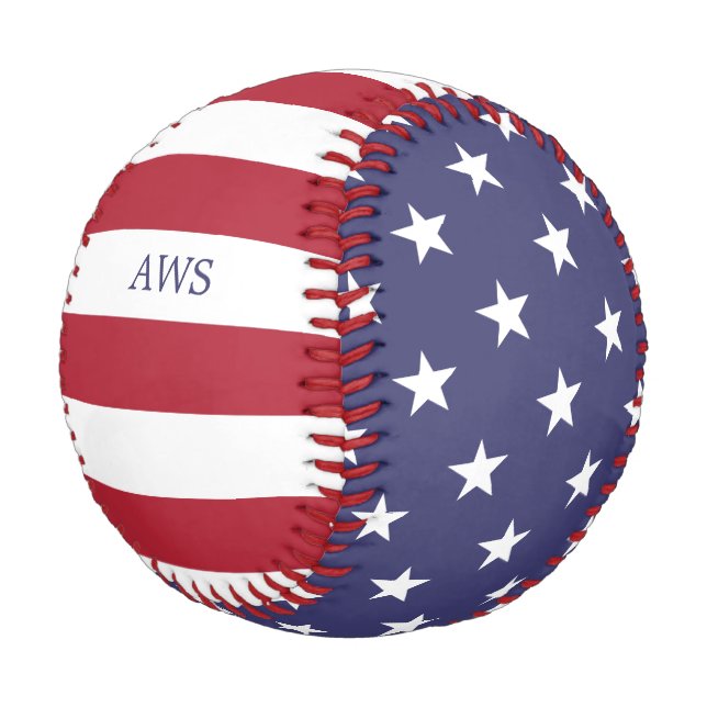 Patriotic Stars and Stripes USA Initials Custom Baseball (Angled)