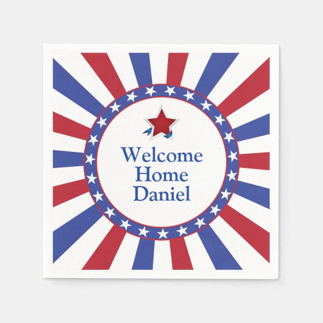Patriotic Stars and Stripes Welcome Home Napkin (Front)