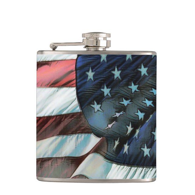 Patriotic Stars and Strips 6 oz or 8 oz Flask (Front)