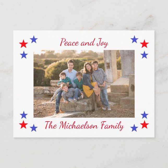 Patriotic Stars Family Photo Holiday Postcard (Front)