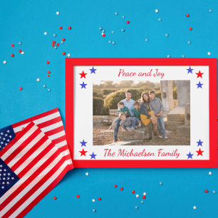 Patriotic Stars Family Photo Holiday Postcard