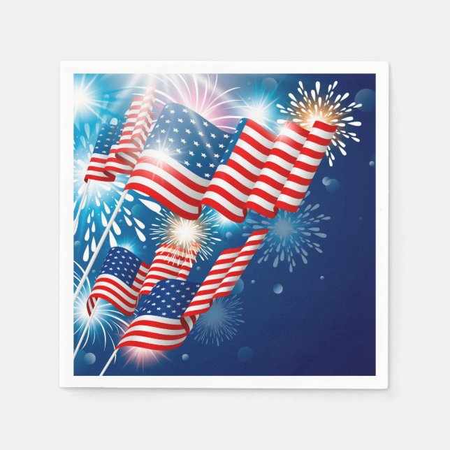 Patriotic Stars July 4th Paper Napkins (Front)