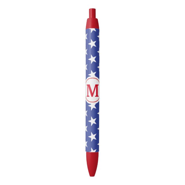 Patriotic Stars Monogrammed Black Ink Pen (Front Vertical)