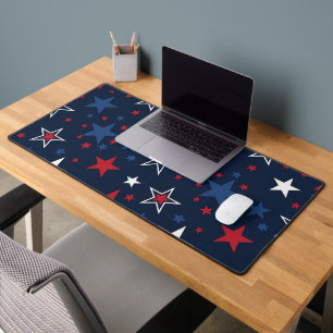 Patriotic Stars on Navy Blue Desk Mat