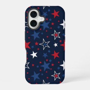 Patriotic Stars on Navy Blue Seamless Pattern iPhone 16 Case