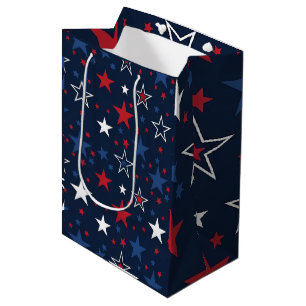 Patriotic Stars on Navy Blue Seamless Pattern Medium Gift Bag