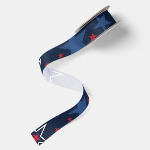 Patriotic Stars on Navy Blue Seamless Pattern Satin Ribbon