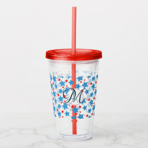Patriotic Stars Pattern Monogram Custom Acrylic Tumbler