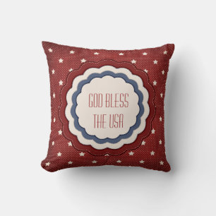 Patriotic Stars Red White Blue God Bless USA Cushion