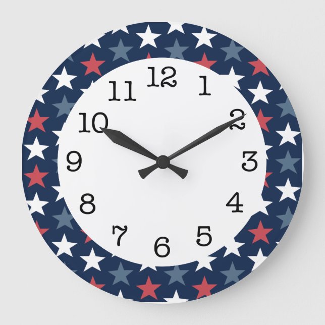 Patriotic Stars Red White & Blue Round Wall Clock (Front)