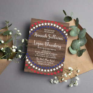 Patriotic Stars  Rustic Fourth of July Wedding Invitation