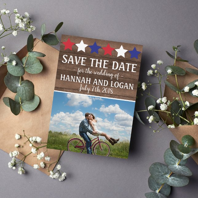 Patriotic Stars Rustic July 4th Save The Date (Creator Uploaded)