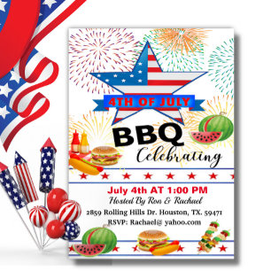 Patriotic Stars & Stripes 4th Of July BBQ Invitation