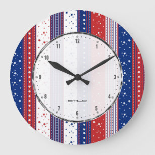 Patriotic Stars & Stripes Abstract American Flag 2 Large Clock