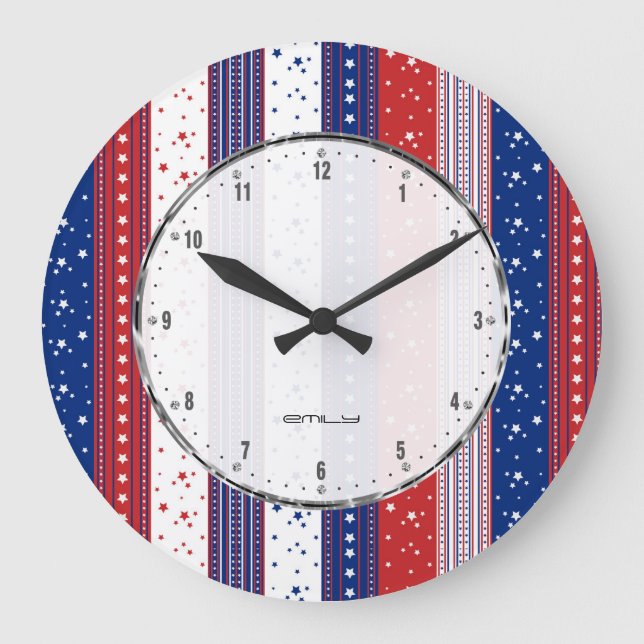 Patriotic Stars & Stripes Abstract American Flag 2 Large Clock (Front)