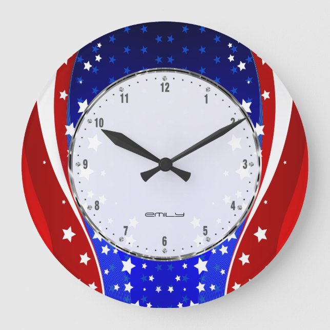 Patriotic Stars & Stripes Abstract American Flag 3 Large Clock (Front)
