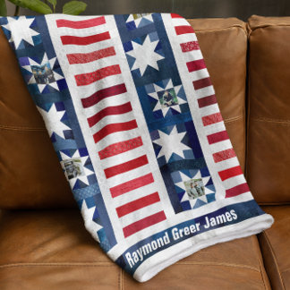 Patriotic Stars Stripes Flag Hero Quilt Photo  Fleece Blanket