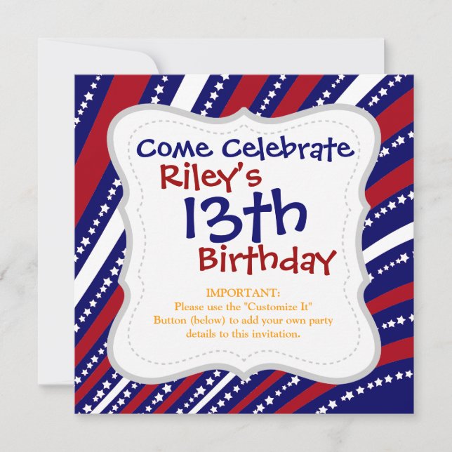 Patriotic Stars Stripes Freedom Flag 4th of July Invitation (Front)