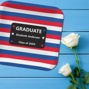 Patriotic Stars & Stripes Graduation Paper Plate