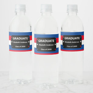 Patriotic Stars & Stripes Graduation Water Bottle Label
