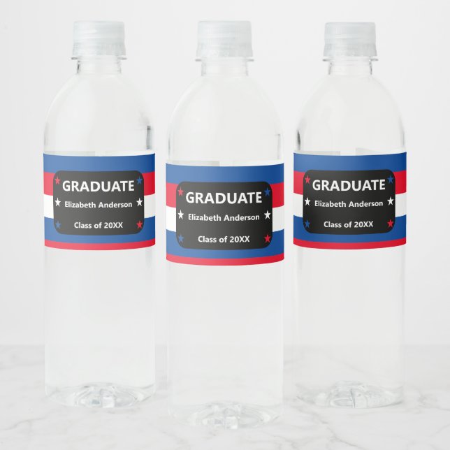 Patriotic Stars & Stripes Graduation Water Bottle Label (Bottles)
