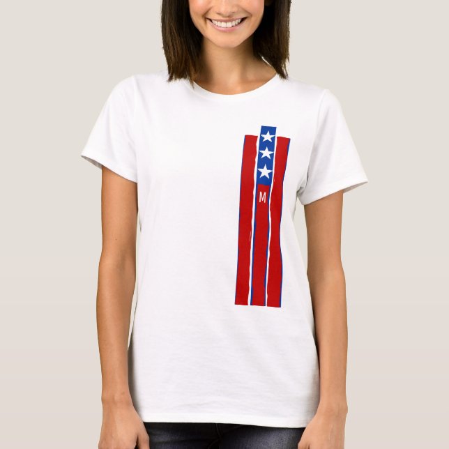 Patriotic Stars Stripes Monogram Graphic T-Shirt  (Front)