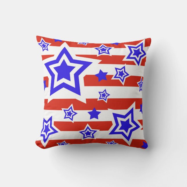 Patriotic Stars & Stripes Throw Pillow (Front)