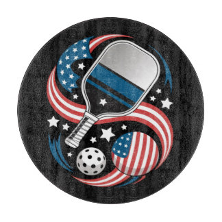 Patriotic Stars Stripes USA Flag Pickleball Cutting Board